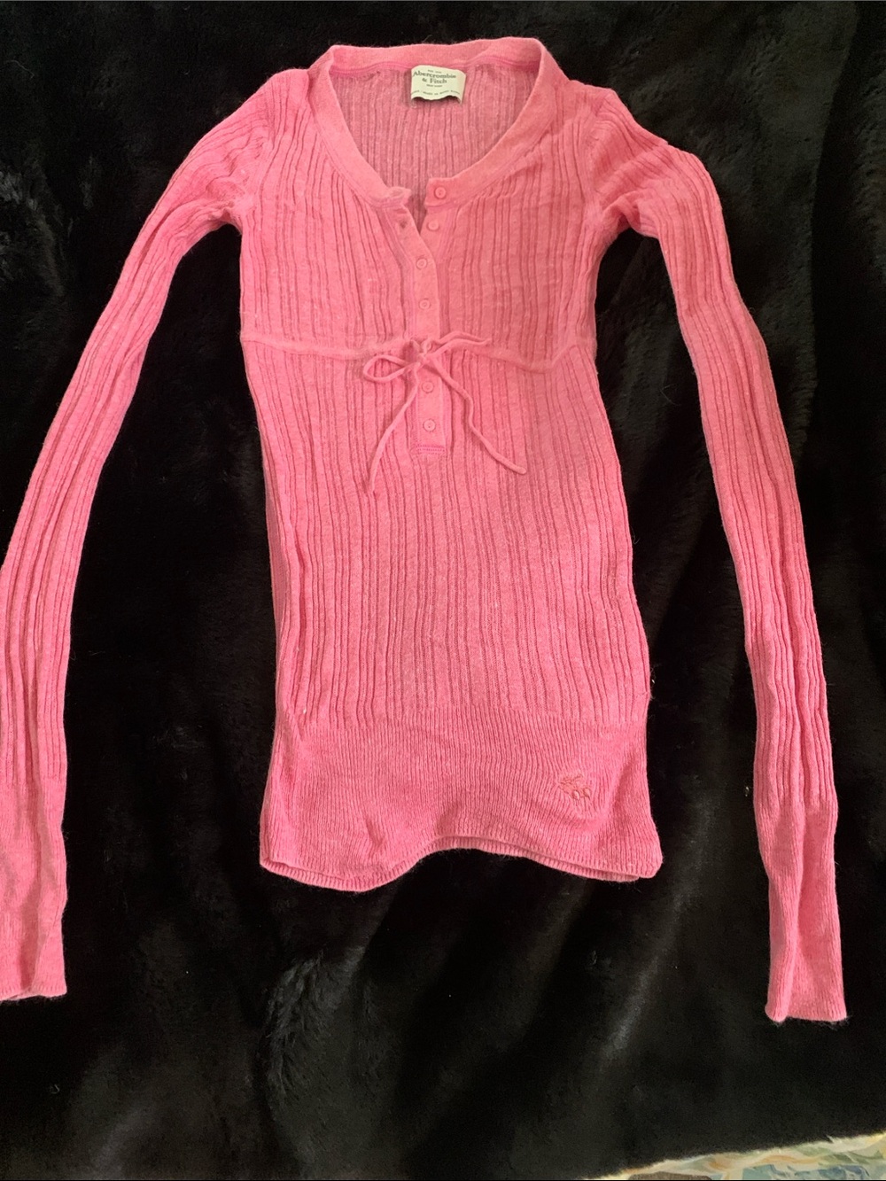 Abercrombie & Fitch Hot Pink Ribbed Tie-Front Henley Sweater